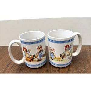 Vintage 70s Raggedy Ann and Andy Coffee Cup Mug Houston‎ Harvest Wagon Lot Of 2